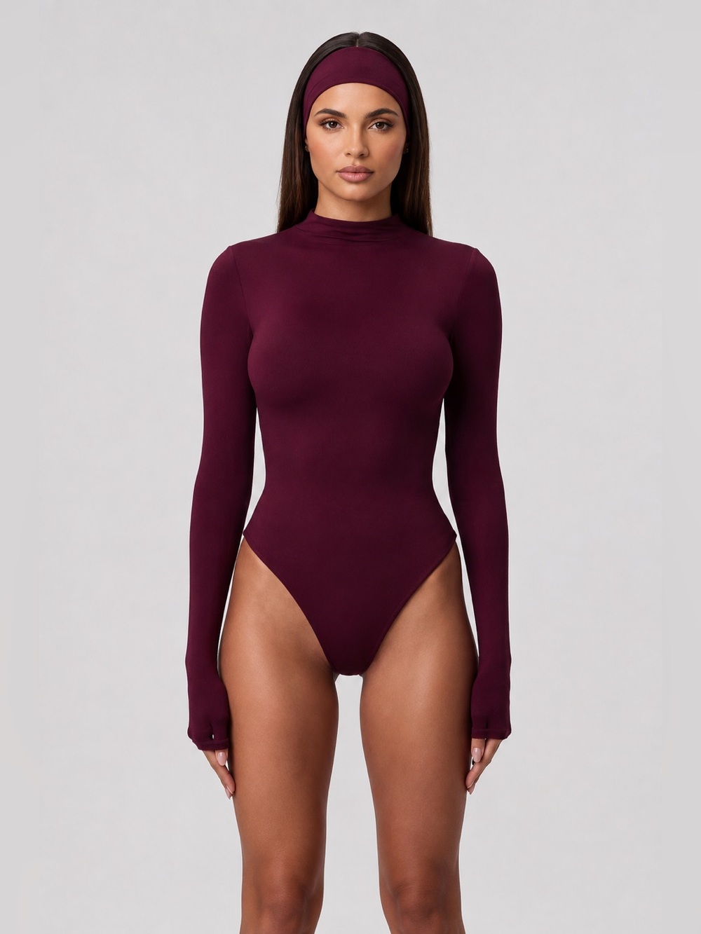 Naked Wardrobe NW Mockneck Bodysuit Dark Plum